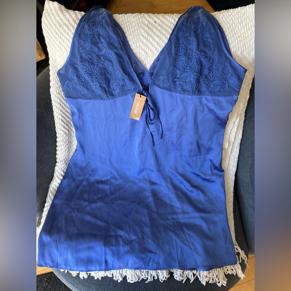 Nasty Gal Lace Detail Satin Mini Dress Cobalt Plus Size